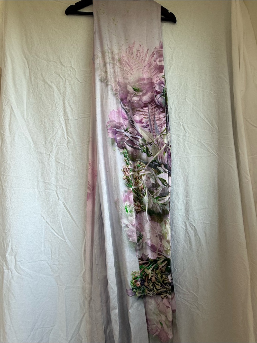 Soft White Maxi Dress with Light Pink Floral Print